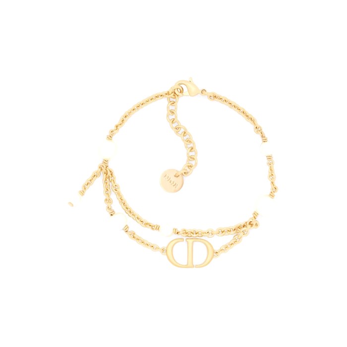 ✨Sale Gelang Dior Petit Cd Bracelet Dior Gold Finish Metal White Resin Pearl Terbaru