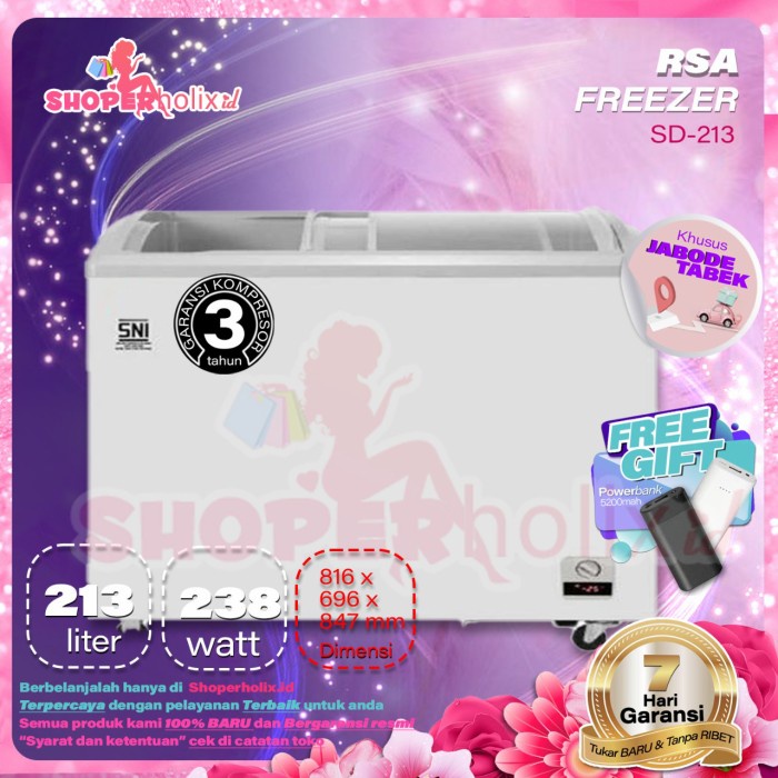 ✨Original Chest Freezer Rsa Sd-213 Sleding Curve Glass Freezer Box Garansi Resmi Terbaru