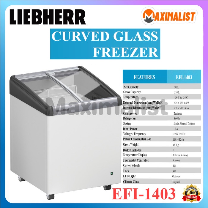✨Original Liebherr Efi-1403 Curve Glass Freezer/Freezer Kaca Cembung/Freezer Box Terbaru