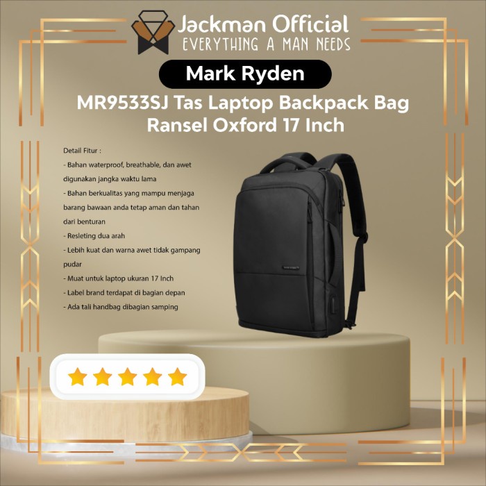 ✨New Mark Ryden Mr9533Sj Tas Laptop Backpack Bag Ransel Oxford 17 Inch Terbaru