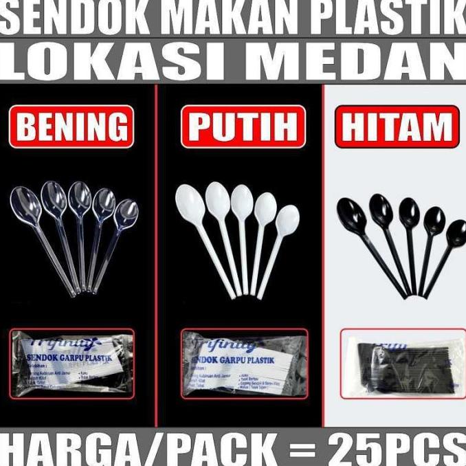 \\\\\] Sendok Makan Plastik Panjang Kuat Tebal Pack Bening/ Hitam/Putih Medan