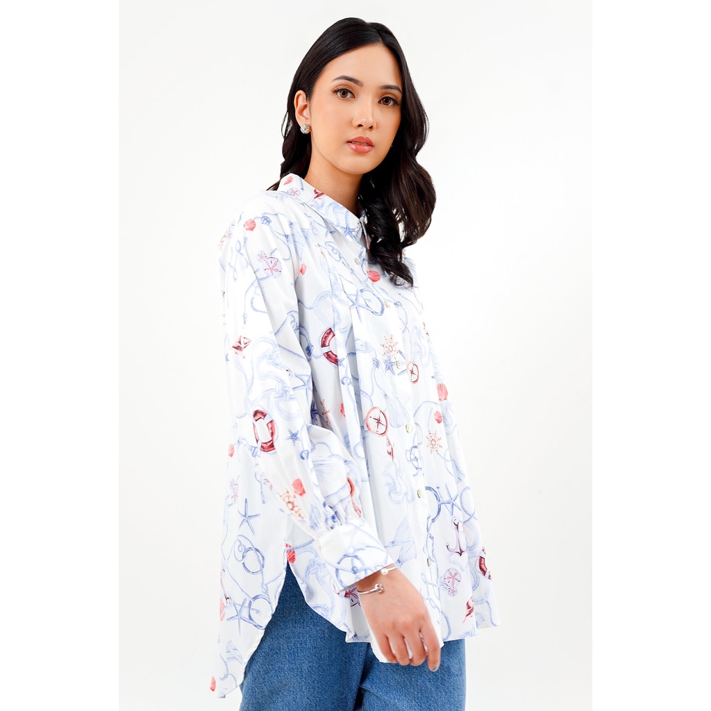 Benang Jarum - Nautical Shirt with Puff Sleeve - White