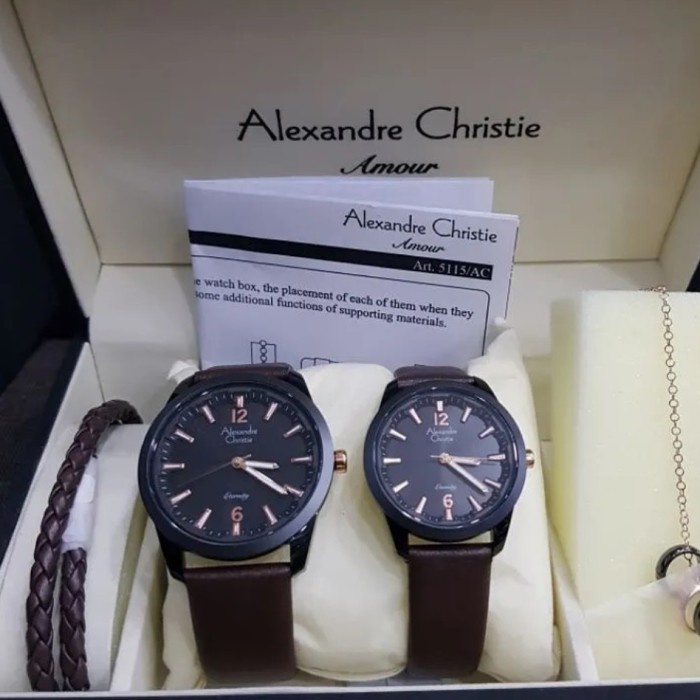 ✨Termurah Jam Tangan Alexandre Christie Couple Original Ac8651 Black Brown Terbatas