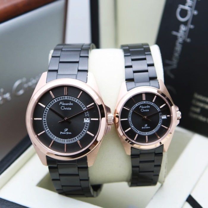 ✨Termurah Jam Tangan Couple Alexandre Christie Ac 1033 Ac1033 Black Rosegold Rt Limited