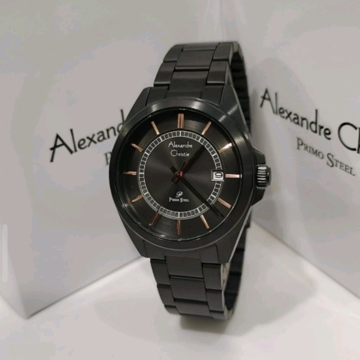 ✨Termurah Jam Tangan Pria Alexandre Christie 1033 Black Lis Rosegold Original Berkualitas