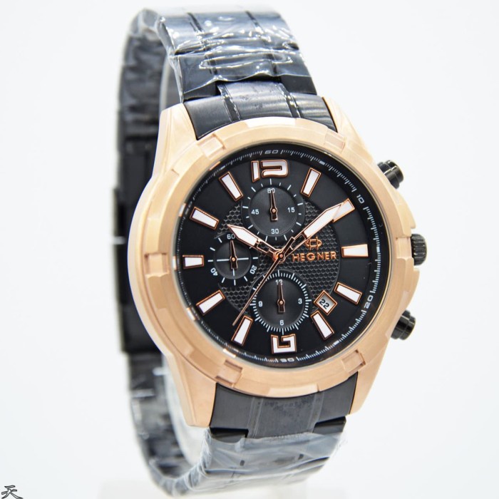 ✨Termurah Jam Tangan Pria Hegner 1652-3Mbr Black Steel Cronograph Original Diskon