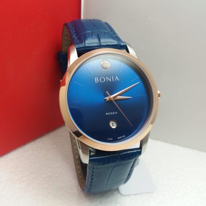 ✨Sale Jam Tangan Pria Bonia Bnr180-1382 Silver Rosegold Leather Blue Origina Berkualitas