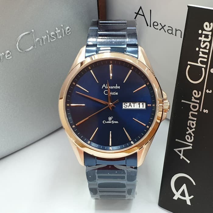 ✨Sale Jam Tangan Pria Alexander Cristie Ac8592 Original Blue Rosegold Berkualitas