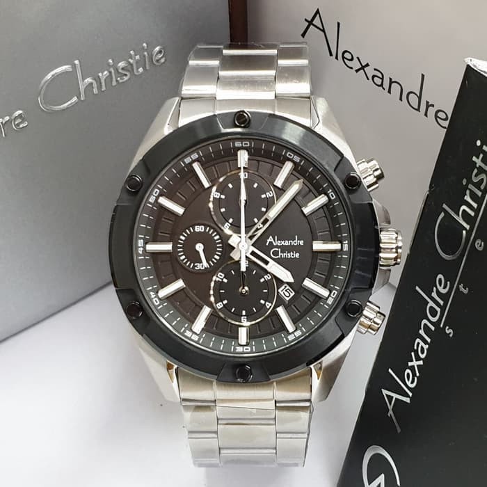 ✨Sale Alexandre Christie 6524Mc / Ac6524 Black Silver Original  Garansi Terbaru