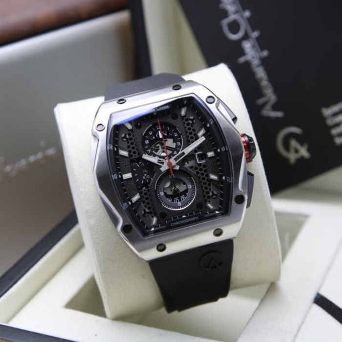 ✨Ready Alexandre Christie Ac 6608 Black Silver Ac6608 Pria OriginalRubber Terbaru