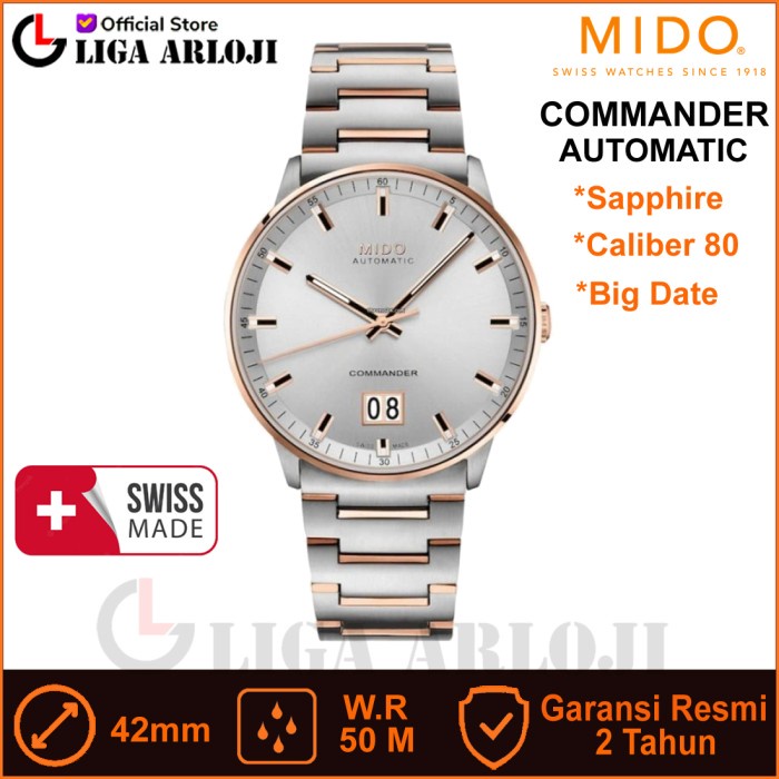 ✨Ready Mido M021.626.22.031.00 Commander Big Date - Jam Tangan Pria Automatic Diskon