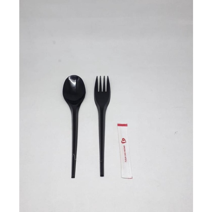 *****] SENDOK GARPU SET PLASTIK HITAM / SENDOK MAKAN HITAM SET @50 PCS