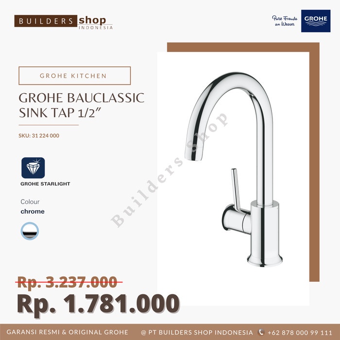 ✅Ori Grohe 31224000 - Bauclassic Sink Tap 1/2″ Kran Dapur Dingin Saja Limited
