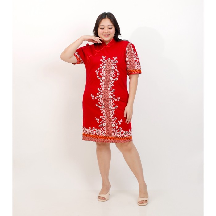 Dress Cheongsam Jumbo Baju Imlek Wanita Bigsize Cny Fashion Bgs
