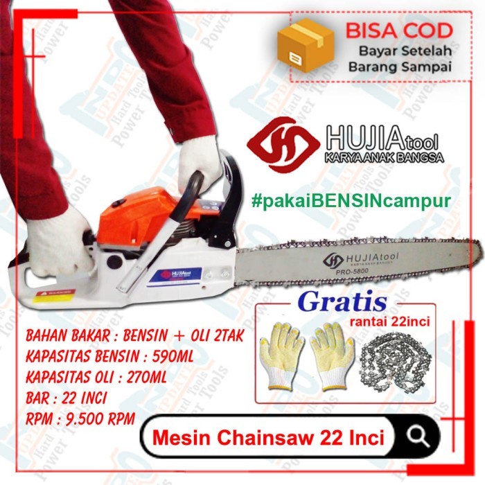 ✅Baru Mesin Gergaji Pohon Hujia Bensin Campur Chainsaw Kayu Bar Mata 22Inci Limited