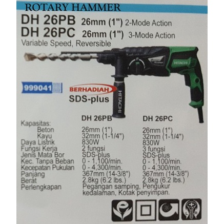 [Original] Mesin Bor Rotary Hammer Hitachi Dh 26Pb Berkualitas
