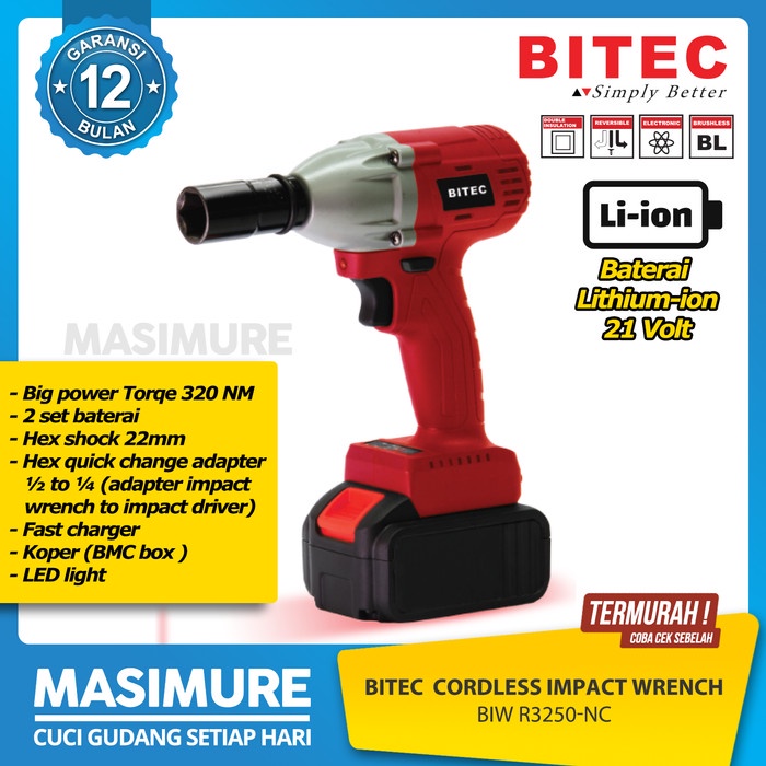 ✅Baru Mesin Pembuka Baut - Bitec Cordless Impact Wrench - Biw R3250-Nc Limited