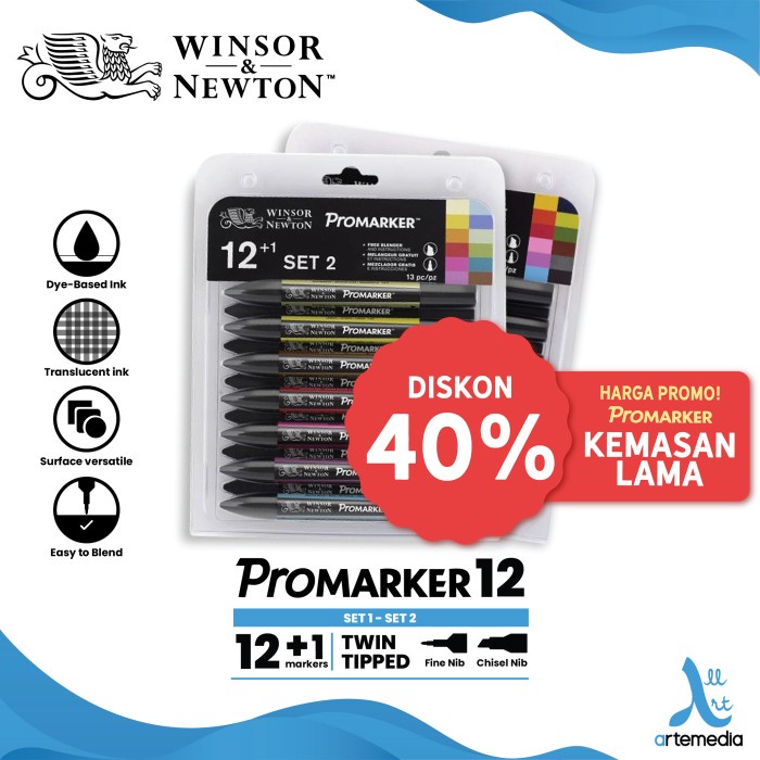 

Gaya Marker Winsor & Newton Promarker Set 12 Dual Point Pena Kuas Warna