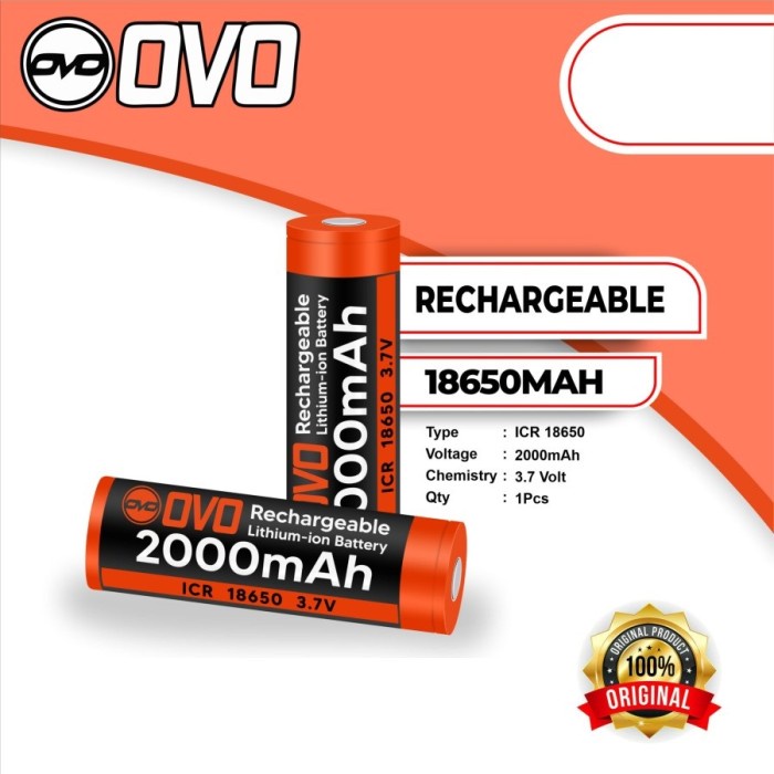 (ORI SALE) Ovo Rechargeable Battery 18650 2000mAh Baterai Cas Baterai Senter LIMITED EDITION