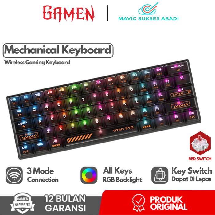 GAMEN Titan Evo Mechanical Keyboard RGB Light Wireless Bluetooth RGB