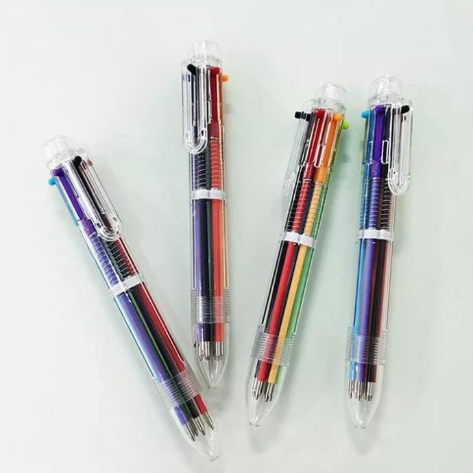 

Pulpen 6 warna transparan pena ballpoint pen six in one colour