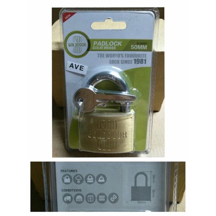 Gembok Golddoor Kuningan Asli Anti Karat 50 Mm (Pendek)