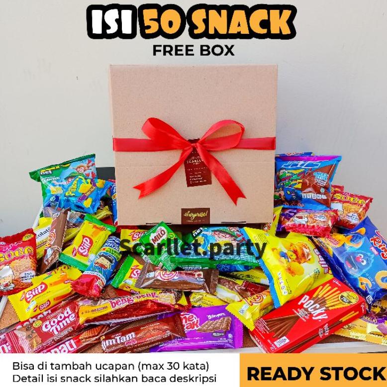

COD [FREE BOX] PAKET HAMPERS SNACK ISI 50 PCS SNACK KADO NATAL LEBARAN KADO ULANG TAHUN BIRTHDAY ULTAH WISUDA ANNIVERSARY SIDANG SEMPRO CHIKI MAKANAN COKLAT KADO ANAK IMLEK LEBARAN BUKET SNACK BOUQUET SNACK BOX IDUL FITRI CHIKI WAFER IMLEK KADO VALENTINE