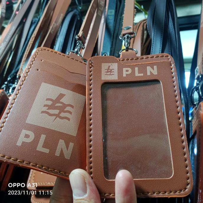 

monggo] Holder kalung id card kulit PLN / coklat muda