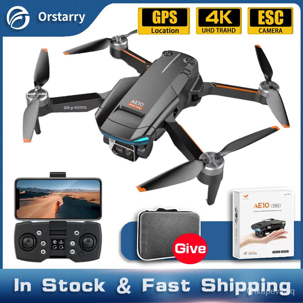 AE10 Drone Mini Profesional, Kamera 4K Lipat Quadcopter GPS Brhless Dron Definisi Otoo Abu-abu RC Ha