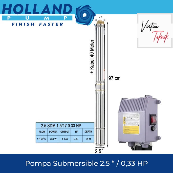0.33 HP 40 Meter/ Pompa Celup Sumur Bor 2,5Inc Kabel Biru Pompa air Pompa Satelit