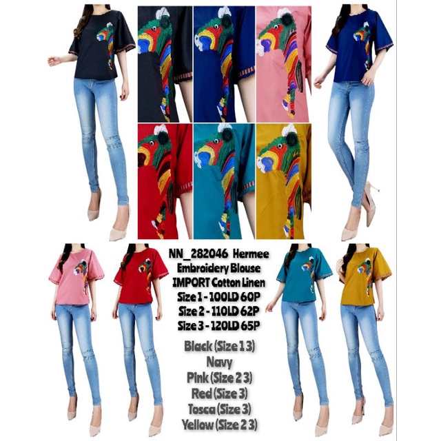 Atasan blus wanita bordir katun linen lebaran , natal , imlek 282046