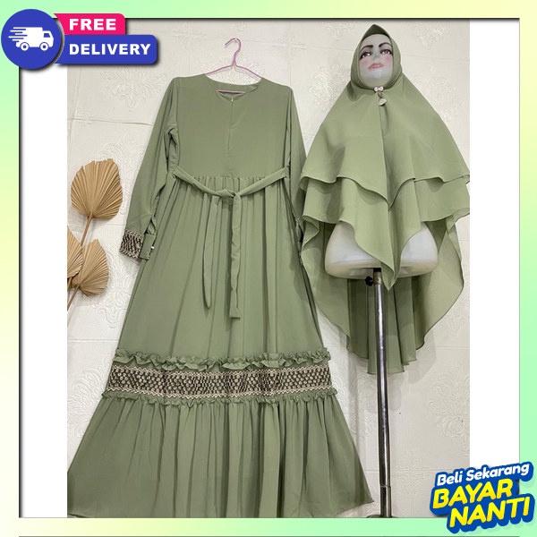 Ghamis Kekinian Buju Gamis Dewasa Murah Pakaian Muslimah Syar`I 2024 Set Gamis Plus Jilbab Berkualit