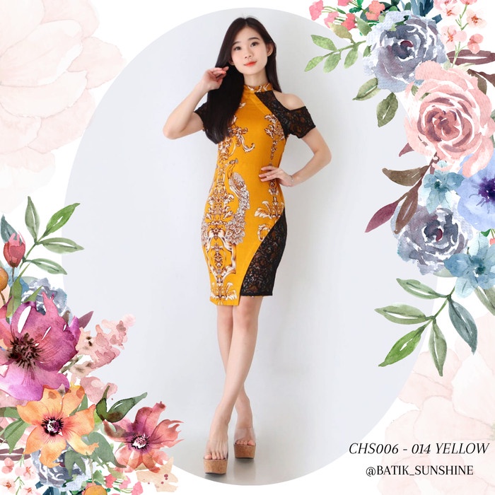 Dress Batik Wanita Cheongsam Chs006 Xl 014 Black Yellow Navy