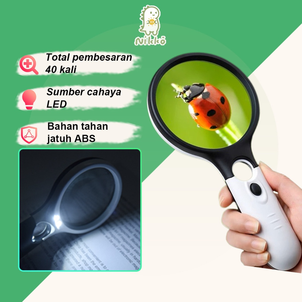 

【Pengiriman Dalam 24 Jam】2in1 Kaca Pembesar Dengan Lampu 3 LED 3 times (large lens) / 45 times (small lens) Untuk Membaca dan Perhiasan