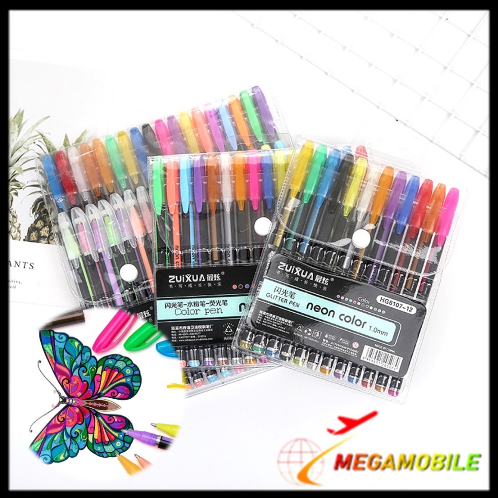 

MM - Pena Glitter Metalik 1.0mm Isi 12pcs Pulpen Warna Warni Tinta Pastel Neon Color Pen Pastel Ballpoint Craftwork Scrapbook Gel Ink Highlighter Penanda Buku Warna Warni Ujung Lembut