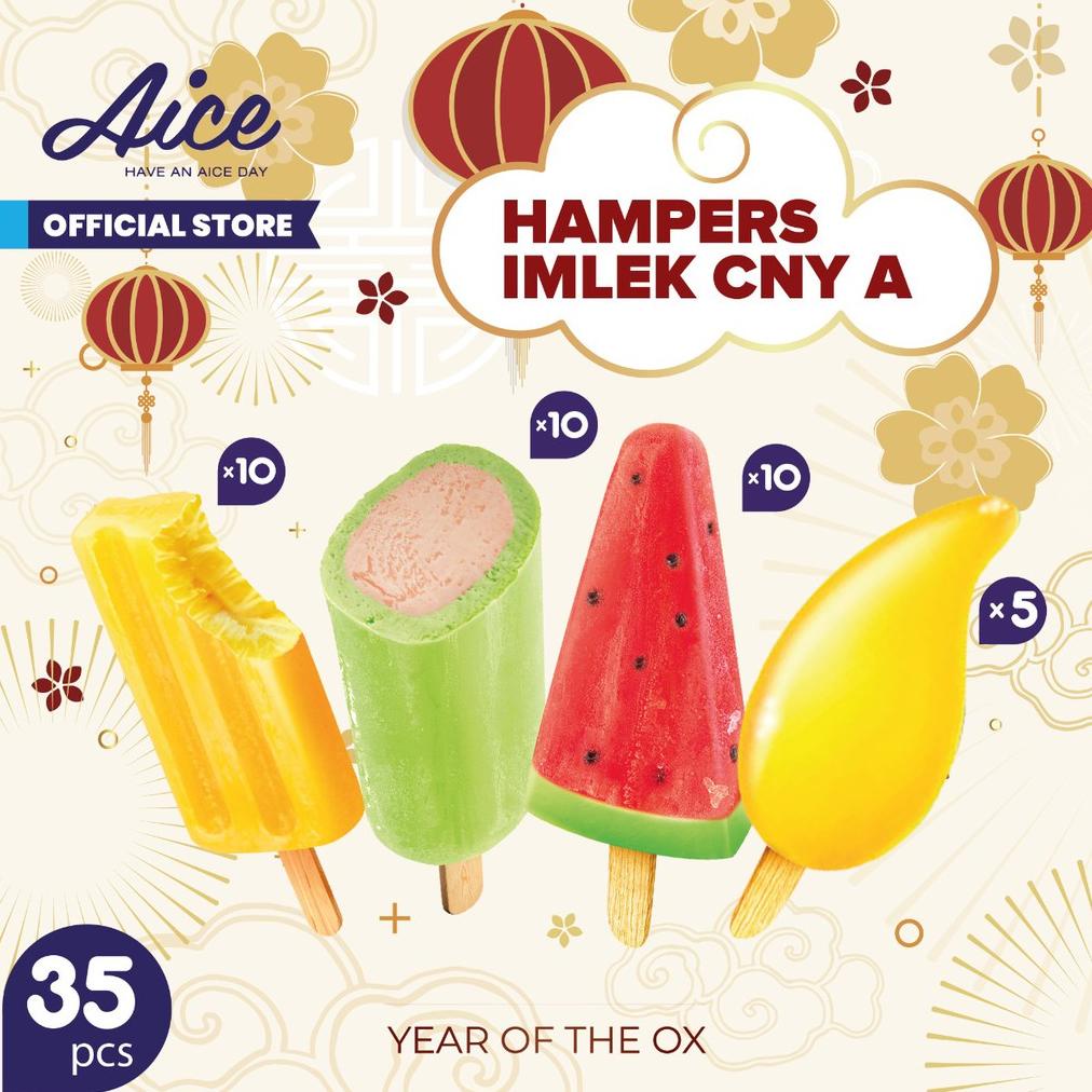 

New Stok Paket Hampers Imlek Cny A Chinese New Year Eskrim Aice Ice Cream Total 35 Pcs Es Krim Terlaris