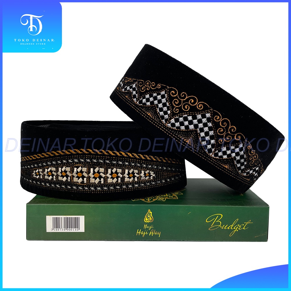 Songkok HAJI ALAY BORDIR STD AC Motif Aceh, Palestina, NU, Tinggi 9 Cm Peci Sholat Hitam Motip Batik