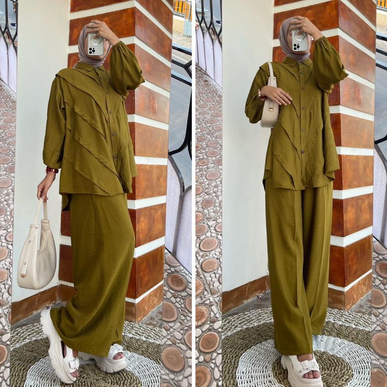 Set Polos Setelan Wanita Gladis Katun Polo Linen Premium/One Set Kameja Jumbo 100% Menyehatkan