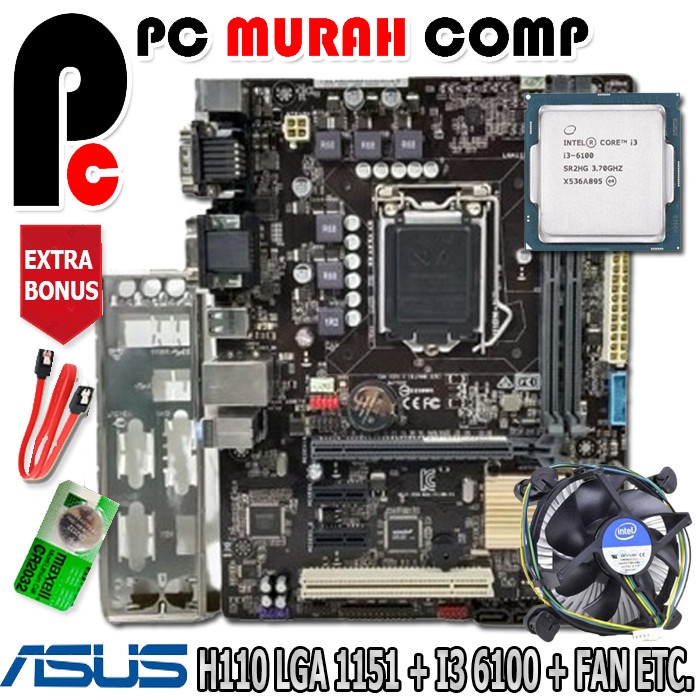 Motherboard Mainboard Mobo H110 LGA1151 DDR4 + Processor core i3 6100