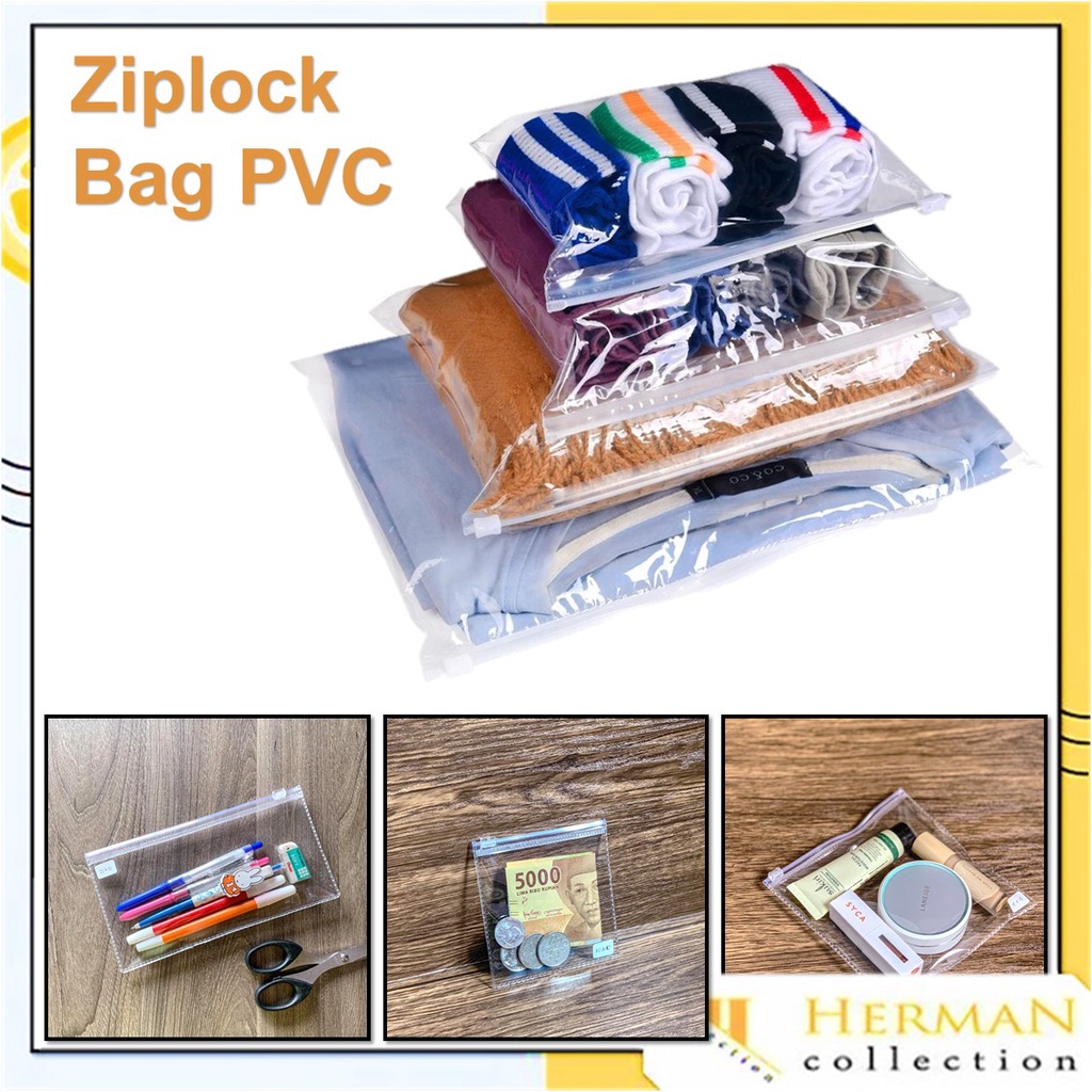 HC Ziplock Bag Pvc Transparan Bening Travel Pouch Serbaguna Polos Zipper Packaging Storage Bag Tas P