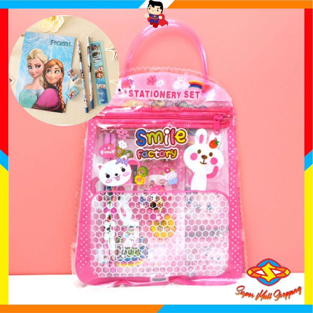 

SMS Stationery Set 6 in 1 Free Bag Alat Tulis Anak Sekolah Buku Pulpen Penghapus Pengaris Import