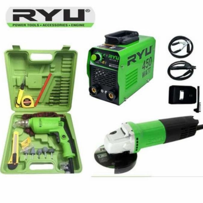 TERMURAH - Paket Mesin Ryu Trapo Las 450watt + Bor set Ryu 22pcs +