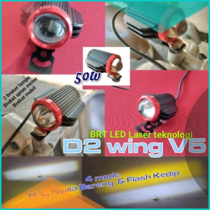 LAMPU TEMBAK LED LASER D2 WING V5 SAYAP BRT 4in1 50W H/L BREKET SPION