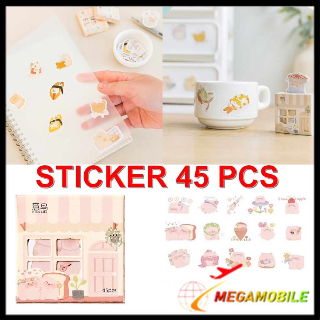 

MM - 45Pcs Stiker Karakter Hewan Untuk Diary Aesthetic Sticker Dekorasi Jurnal Scrapbook Stiker Set Home Series isi 45 Pcs Cute