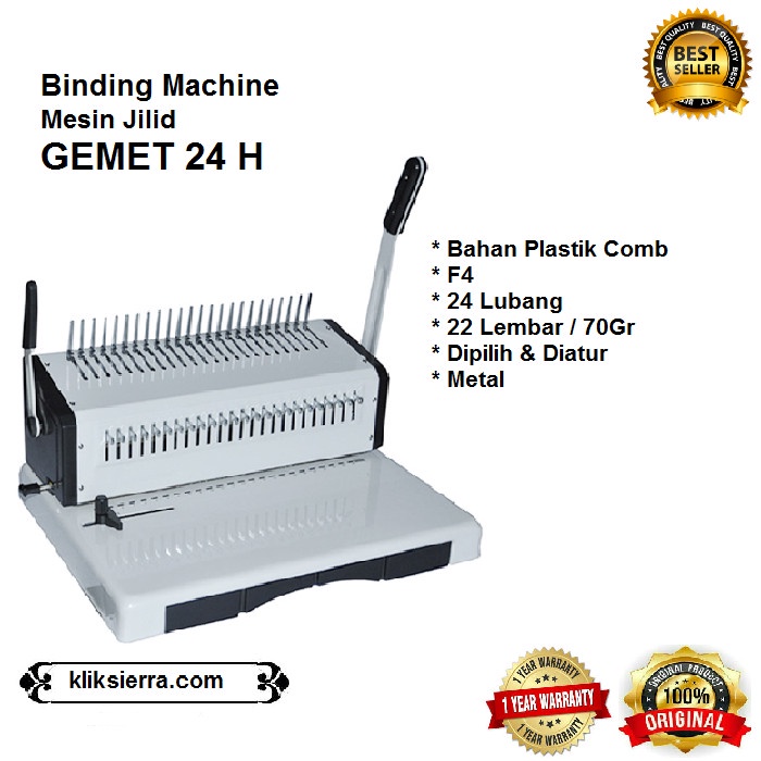 

GEMET 24H Mesin Jilid GEMET24H Binding Machine Spiral Plastik Comb F4