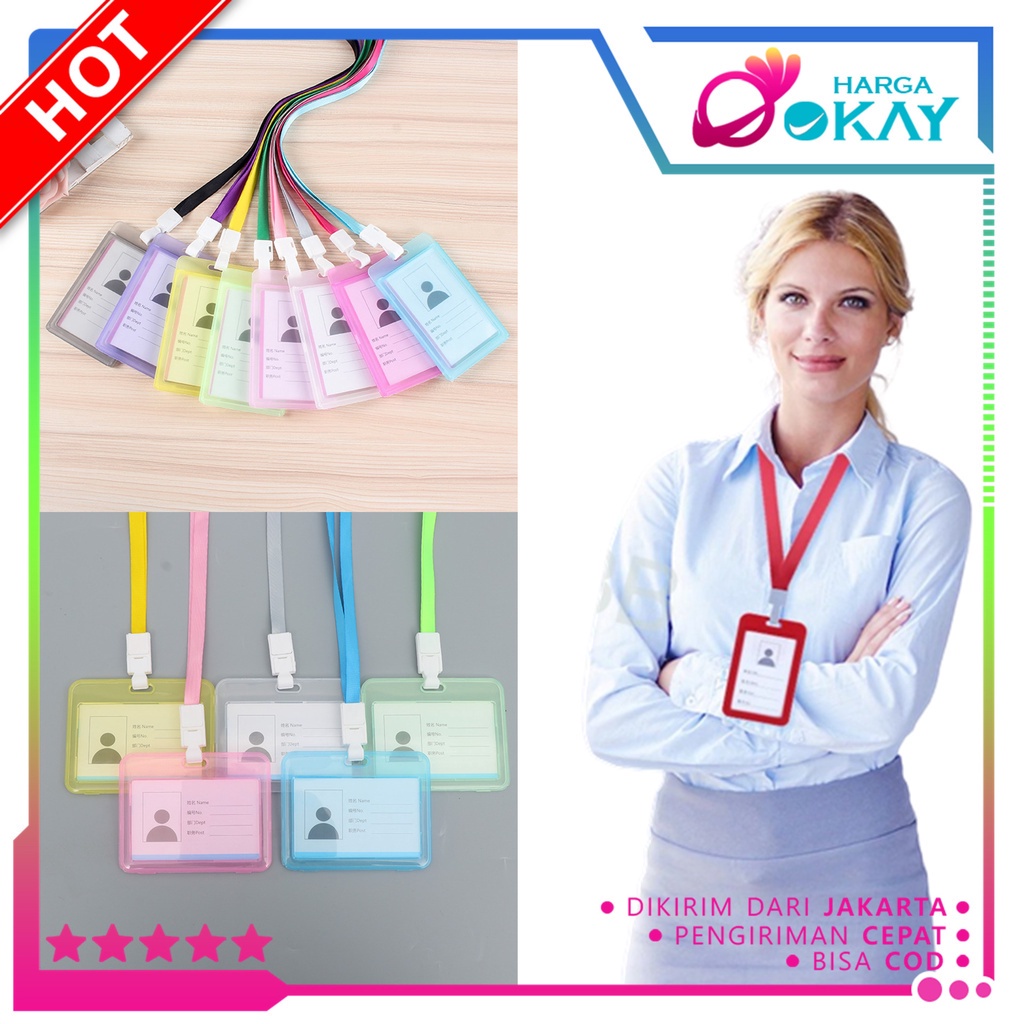 

HO Name Tag Id Card Transparant Gantungan Kartu Nama Plastik Vertical Lanyard Potrait Motif Polos Warna Warni Tanda Pengenal Bening Horizontal