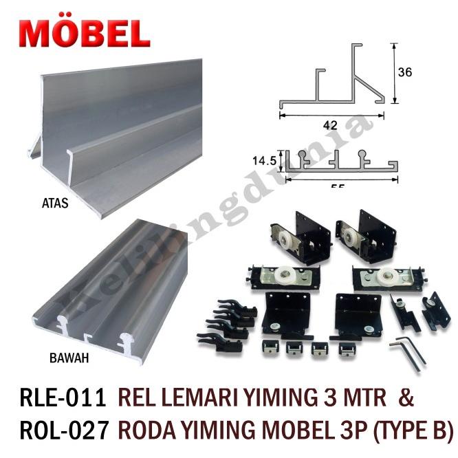 1 Set Rel Pintu Lemari 3P+3M Sliding Yiming Putih White 3 Pintu 3 Mtr