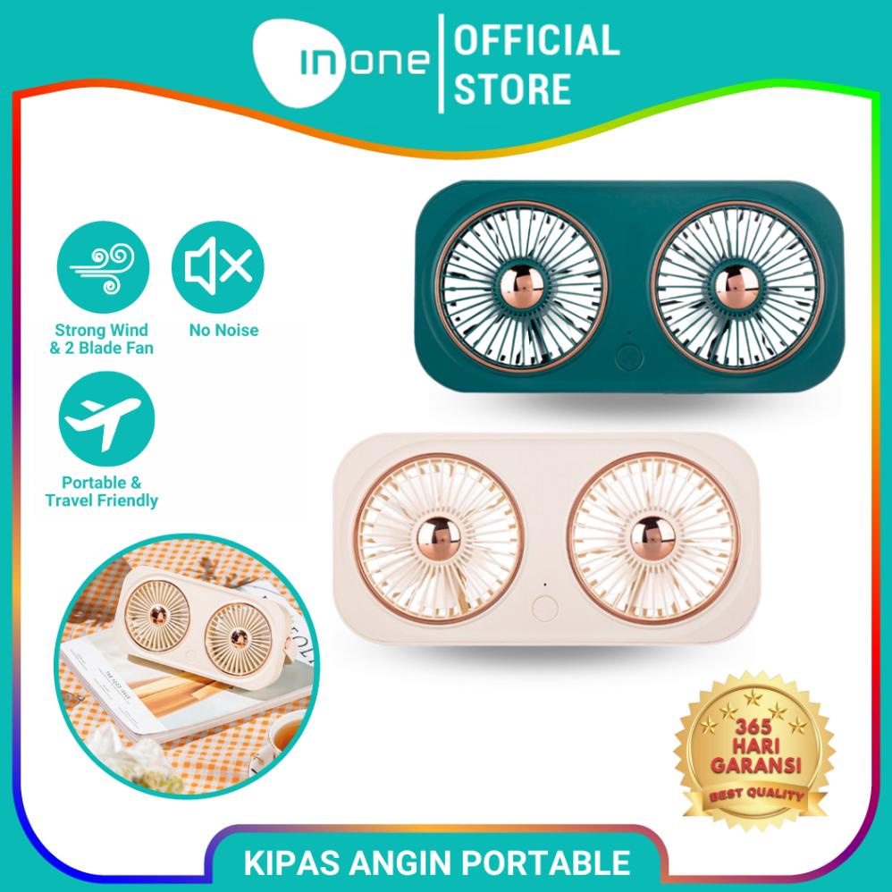 new INONE Kipas Angin Portable  2000mAh USB 5V 3-Wind Speeds Optional Dual Motor Powerful Tower