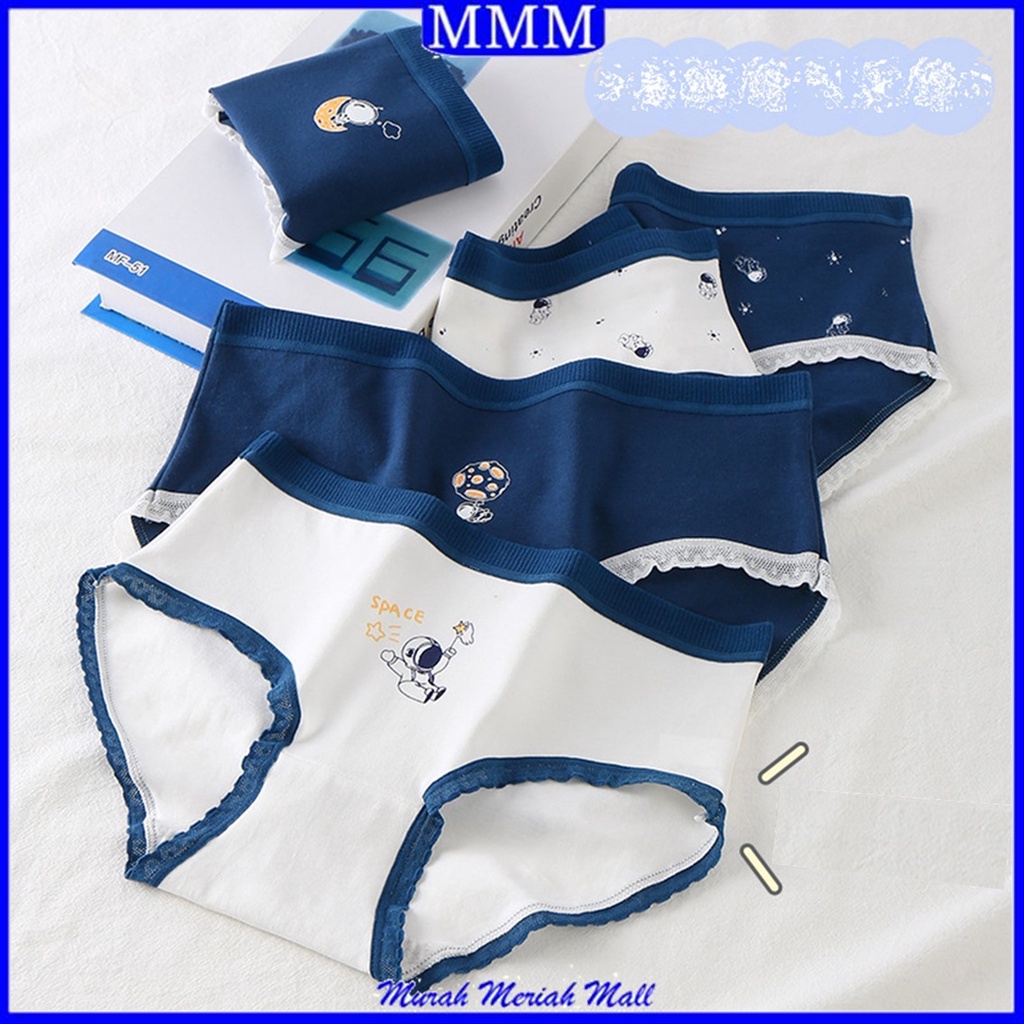MMM Celana Dalam Wanita Motif Renda Gambar Astronot 6738 Bahan Katun Kolor Wanita Lucu Sempak Underw
