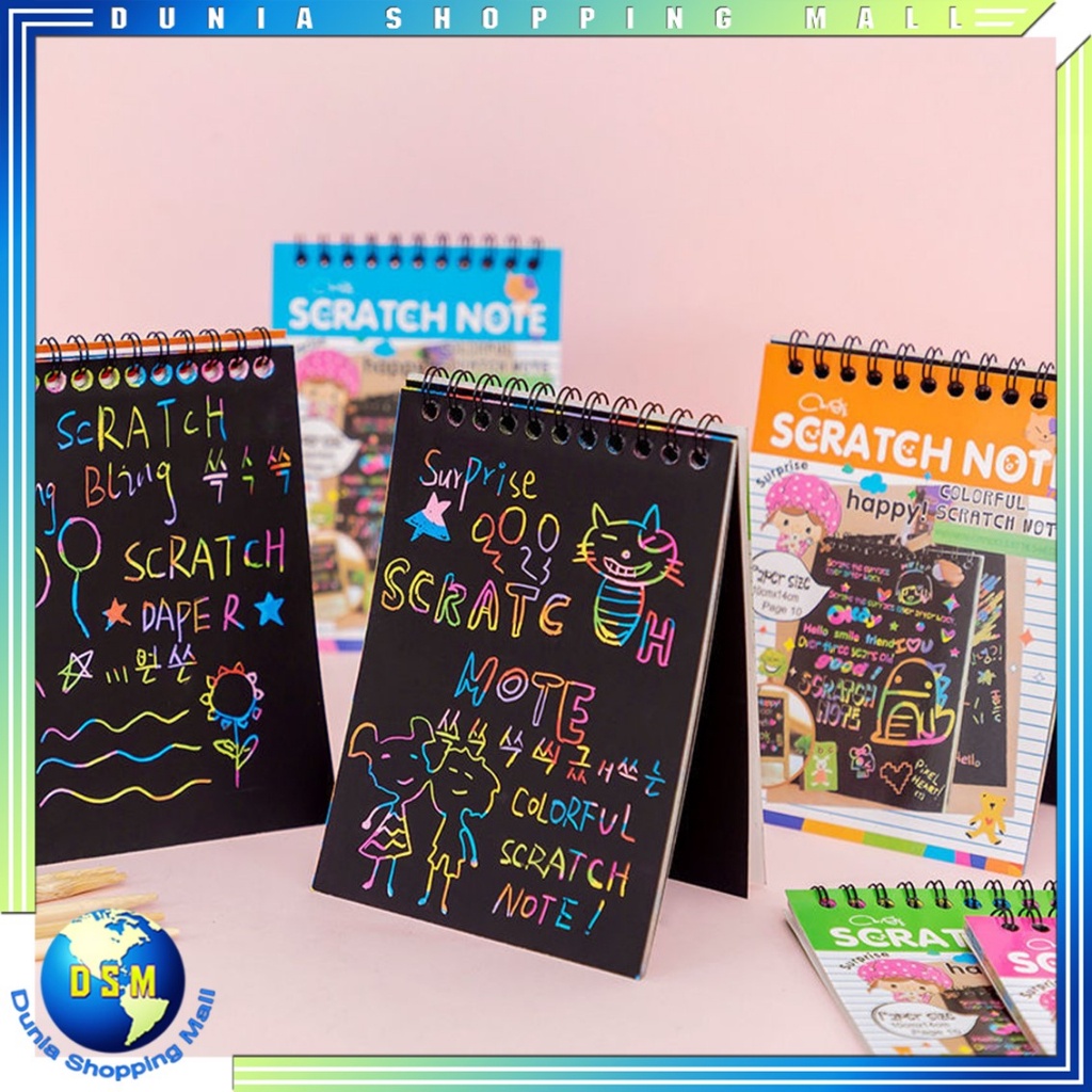 

DSM Buku Sketsa Warna-warni Scratch Book Grafiti Kertas Mini Tulis Gores Gambar DIY Sscratch Paper Note Black Cardboard Mini Hadiah Alat Tulis Mainan Edukasi